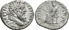 Roman Imperial Coins PERTINAX (193). Denarius. Rome. Obv: IMP CAES P HELV PERTIN AVG. Laureate head right. Rev: OPI DIVIN TR P COS II. Ops seated left on throne, holding grain ears. RIC 8a. Condition: