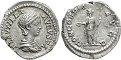 Roman Imperial Coins PLAUTILLA (Augusta, 202-205). Denarius. Rome. Obv: PLAVTILLA AVGVSTA. Draped bust right. Rev: CONCORDIA AVGG. Concordia standing left, holding patera and sceptre. RIC 363b (Caraca