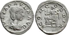Roman Imperial Coins JULIA PAULA (Augusta, 219-220). Denarius. Rome. Obv: IVLIA PAVLA AVG. Draped bust right. Rev: CONCORDIA. Concordia seated left on throne, holding patera; star to left. RIC 211 (El