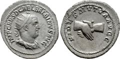 Roman Imperial Coins BALBINUS (238). Antoninianus. Rome. Obv: IMP CAES D CAE L BALBINVS AVG. Radiate, draped and cuirassed bust right. Rev: FIDES MVTVA AVGG. Clasped hands. RIC 12. Condition: Good ver