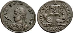 Roman Imperial Coins CRISPUS (Caesar, 316-326). Follis. Siscia. Obv: IVL CRISPVS NOB CAES. Laureate and cuirassed bust left, holding spear and shield. Rev: VIRTVS EXERCIT / S - F / HL / Γ SIS (star-in