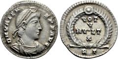 Roman Imperial Coins VALENS (364-378). Siliqua. Rome. Obv: D N VALENS P F AVG. Diademed, draped and cuirassed bust right. Rev: VOT / V / MV•LT / X / R T. Legend in four lines within wreath. RIC 10c.3.