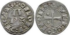 Medieval Coins FRANCE. Béarn. Anonymous. Denier (12th-13th centuries). Obv: + ONOR FORCAS. Legend around A/P+. Rev: CENTVLLO COME. Cross pattée with pellets in first and second quarters. Duplessy, Féo