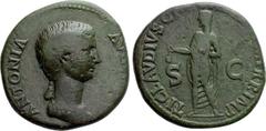 Roman Imperial Coins ANTONIA II (Augusta, 37 & 41). Dupondius. Rome. Obv: ANTONIA AVGVSTA. Draped bust right. Rev: TI CLAVDIVS CAESAR AVG P M TR P IMP / S - C. Claudius standing left, veiled, holding 