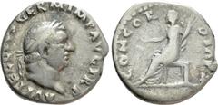 Roman Imperial Coins VITELLIUS (69). Denarius. Rome. Obv: A VITELLIVS GERM IMP AVG TR P. Laureate head right. Rev: CONCORDIA P R. Concordia seated left on throne, holding patera and cornucopia. RIC² 9