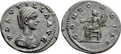 Roman Imperial Coins PLAUTILLA (Augusta, 202-205). Denarius. Laodicea ad Mare. Obv: PLAVTILLA AVG. Draped bust right. Rev: CONCORDIAE. Concordia seated left on throne, holding patera and double cornuc