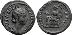 Roman Imperial Coins ORBIANA (Augusta, 225-227). Denarius. Rome. Obv: SALL BARBIA ORBIANA AVG. Draped bust right, wearing stephane. Rev: CONCORDIA AVGG. Concordia seated left on throne, holding patera