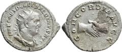 Roman Imperial Coins BALBINUS (238). Antoninianus. Rome. Obv: IMP CAES D CAE L BALBINVS AVG. Radiate, draped and cuirassed bust right. Rev: CONCORDIA AVGG. Clasped hands. RIC 10. Condition: Near very 