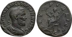 Roman Imperial Coins PUPIENUS (238). Sestertius. Rome. Obv: IMP CAES M CLOD PVPIENVS AVG. Laureate, draped and cuirassed bust right. Rev: PAX PVBLICA / S C. Pax seated left on throne, holding branch a