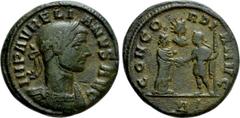 Roman Imperial Coins AURELIAN (270-275). As. Rome. Obv: IMP AVRELIANVS AVG. Laureate and cuirassed bust right. Rev: CONCORDIA AVG / Δ. Severina and Aurelian, holding sceptre, standing facing one anoth