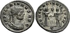Roman Imperial Coins FLORIANUS (276). Antoninianus. Cyzicus. Obv: IMP FLORIANVS AVG. Radiate, draped and cuirassed bust right. Rev: CONCORDIA MILITVM / V. Victory standing right, holding palm and pres
