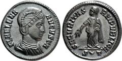 Roman Imperial Coins HELENA (Augusta, 324-328/30). Follis. Ticinum. Obv: FL HELENA AVGVSTA. Diademed and draped bust right. Rev: SECVRITAS REIPVBLICE / S (crescent) T. Securitas standing left, holding