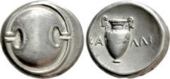 Greek Coins BOEOTIA. Thebes. Stater (Circa 363-338 BC) Kalli-, magistrate. Obv: Boeotian shield. Rev: KA - ΛΛI. Amphora. BCD Boiotia 555; HGC 4, 1334. Condition: Very fine. Weight: 12.23 g. Diameter: 