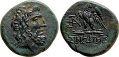 Greek Coins PAPHLAGONIA. Sinope. Ae (Circa 95-90 or 80-70 BC). Struck under Mithradates VI Eupator. Obv: Laureate head of Zeus right. Rev: ΣΙΝΩΠΗΣ. Eagle, with head right and wings spread, standing le