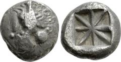 Greek Coins DYNASTS OF LYCIA. Uncertain dynast (Circa 500 BC). Stater. Uncertain mint. Obv: Head of roaring lion left. Rev: Incuse square with lines radiating from centre. Müseler I, 3; SNG von Aulock