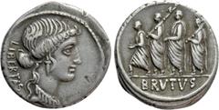Roman Republican Coins Q. SERVILIUS CAEPIO (M. JUNIUS) BRUTUS. Denarius (54 BC). Rome. Obv: LIBERTAS. Head of Libertas right. Rev: BRVTVS. The consul L. Junius Brutus advancing left between two lictor