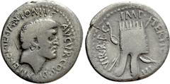 Roman Republican Coins MARK ANTONY. Denarius (37 BC). Antioch or military mint traveling with Canidius Crassus in Armenia. Obv: ANTONIVS AVGVR COS DES ITER ET TERT. Bare head right. Rev: IMP TERTIO II