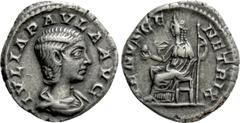 Roman Imperial Coins JULIA PAULA (Augusta, 219-220). Denarius. Rome. Obv: IVLIA PAVLA AVG. Draped bust right. Rev: VENVS GENETRIX. Venus seated left on throne, holding apple and sceptre. RIC 222 (Elag