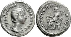 Roman Imperial Coins ORBIANA (Augusta, 225-227). Denarius. Rome. Obv: SALL BARBIA ORBIANA AVG. Draped bust right, wearing stephane. Rev: CONCORDIA AVGG. Concordia seated left on throne, holding patera