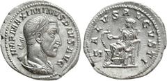 Roman Imperial Coins MAXIMINUS THRAX (235-238). Denarius. Rome. Obv: IMP MAXIMINVS PIVS AVG. Laureate, draped and cuirassed bust right. Rev: SALVS AVGVSTI. Salus seated left on throne, feeding serpent