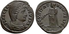 Roman Imperial Coins HELENA (Augusta, 324-328/30). Follis. Rome. Obv: FL HELENA AVGVSTA. Diademed and draped bust right. Rev: SECVRITAS REIPVBLICE / R (wreath) S. Securitas standing left, holding bran