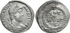 Roman Imperial Coins VALENTINIAN I (364-375). Siliqua. Constantinople. Obv: D N VALENTINIANVS P F AVG. Diademed, draped and cuirassed bust right. Rev: VOT / X / MVLT / X. Legend in four lines within w