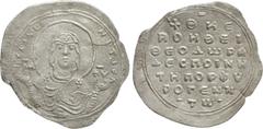 Byzantine Coins THEODORA (Second reign, 1055-1056). 2/3 Miliaresion. Constantinople. Obv: H RΛAXЄPNITICA. Facing bust of the Virgin Mary, orans. Rev: + ΘKЄ / BOHΘЄI / ΘЄOΔωPA / ΔЄCΠOINH / TH ΠOPΦV / P
