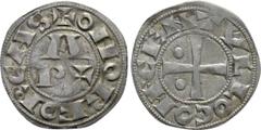 Medieval Coins FRANCE. Béarn. Anonymous. Denier (12th-13th centuries). Obv: + ONOR FORCAS. Legend around A/P+. Rev: CENTVLLO COME. Cross pattée with pellets in first and second quarters. Duplessy, Féo