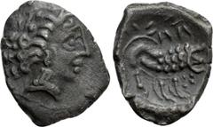 Celtic Coins WESTERN EUROPE. Gaul. Insubres. Drachm (1st century BC). Imitating Massalia. Obv: Female head right; wearing earring. Rev: Stylized lion right. LT 2126. Condition: Very fine. Weight: 2.07