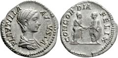 Roman Imperial Coins PLAUTILLA (Augusta, 202-205). Denarius. Rome. Obv: PLAVTILLA AVGVSTA. Draped bust right. Rev: CONCORDIA FELIX. Plautilla and Caracalla standing facing each other, clasping hands. 