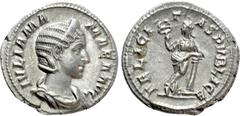 Roman Imperial Coins JULIA MAMAEA (Augusta, 222-235). Denarius. Rome. Obv: IVLIA MAMAEA AVG. Draped bust right, wearing stephane. Rev: FELICITAS PVBLICA. Felicitas standing facing, head left, holding 