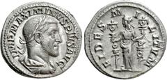Roman Imperial Coins MAXIMINUS THRAX (235-238). Denarius. Rome. Obv: IMP MAXIMINVS PIVS AVG. Laureate, draped and cuirassed bust right. Rev: FIDES MILITVM. Fides standing left, holding signum in each 