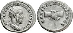 Roman Imperial Coins PUPIENUS (238). Antoninianus. Rome. Obv: IMP CAES PVPIEN MAXIMVS AVG. Radiate, draped and cuirassed bust right. Rev: CARITAS MVTVA AVGG. Clasped hands. RIC 10b. Condition: Good ve