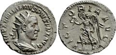 Roman Imperial Coins AEMILIAN (253). Antoninianus. Rome. Obv: IMP AEMILIANVS PIVS FEL AVG. Radiate, draped and cuirassed bust right. Rev: VICTORIA AVG. Victory advancing left, holding wreath and palm 