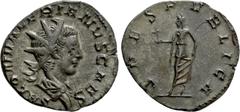 Roman Imperial Coins SALONINUS (Caesar, 258-260). Antoninianus. Colonia Agrippinensis. Obv: SALON VALERIANVS CAES. Radiate and draped bust right. Rev: SPES PVBLICA. Spes walking left, holding flower a
