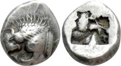 Greek Coins GAUL. Massalia. 3/4 Obol (Circa 500-475 BC). Obv: Forepart of lion left, devouring prey. Rev: Rough incuse square. Maurel 61. Condition: Very fine. Weight: 0.91 g. Diameter: 9 mm.