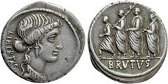 Roman Republican Coins Q. SERVILIUS CAEPIO (M. JUNIUS) BRUTUS. Denarius (54 BC). Rome. Obv: LIBERTAS. Head of Libertas right. Rev: BRVTVS. The consul L. Junius Brutus advancing left between two lictor