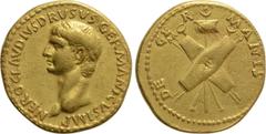 Roman Imperial Coins NERO CLAUDIUS DRUSUS (Died 9 BC). GOLD Aureus. Lugdunum. Struck under Claudius. Obv: NERO CLAVDIVS DRVSVS GERMANICVS IMP. Laureate head left. Rev: DE GERMANIS. Two oblong shields,
