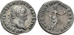Roman Imperial Coins TITUS (79-81). Denarius. Rome. Obv: IMP TITVS CAES VESPASIAN AVG P M. Laureate head right. Rev: TR P VIIII IMP XIIII COS VII P P. Venus standing right, with back facing, holding s
