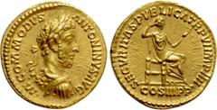 Roman Imperial Coins COMMODUS (177-192). GOLD Aureus. Rome. Obv: •M•COMMODVS ANTONINVS AVG. Laureate and cuirassed bust right. Rev: SECVRITAS PVBLICA TR P VI IMP IIII / COS III P P. Securitas seated r