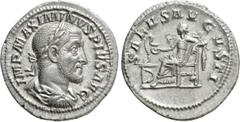 Roman Imperial Coins MAXIMINUS THRAX (235-238). Denarius. Rome. Obv: IMP MAXIMINVS PIVS AVG. Laureate, draped and cuirassed bust right. Rev: SALVS AVGVSTI. Salus seated left on throne, feeding serpent