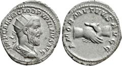 Roman Imperial Coins PUPIENUS (238). Antoninianus. Rome. Obv: IMP CAES M CLOD PVPIENVS AVG. Radiate, draped and cuirassed bust right. Rev: AMOR MVTVVS AVGG. Clasped hands. RIC 9a. Condition: Very fine