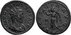 Roman Imperial Coins CARINUS (283-285). Antoninianus. Lugdunum. Obv: IMP CARINVS P F AVG. Radiate, draped and cuirassed bust right. Rev: VICTORIA AVGG. Victory advancing left, holding wreath and palm 