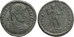 Roman Imperial Coins JOVIAN (363-364). Ae. Thessalonica. Obv: D N IOVIANVS P F P P AVG. Diademed, draped and cuirassed bust right. Rev: VICTORIA ROMANORVM / •TES A•. Jovian standing facing, head right