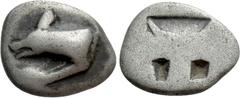 Greek Coins ARGOLIS. Argos. Hemidrachm (Circa 450-420 BC). Obv: Forepart of wolf at bay left. Rev: Large A within incuse square. BCD Peloponnesos 1032; HGC 5, 664. Condition: Fair. Weight: 2.56 g. Dia