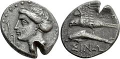 Greek Coins PAPHLAGONIA. Sinope. Drachm (Circa 330-300 BC). Phageta-, magistrate. Obv: Head of nymph left, with hair in sakkos; aphlaston to left. Rev: ΦΑΓΕΤΑ / ΣINΩ. Sea-eagle standing left, with win
