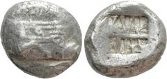 Greek Coins LYCIA. Phaselis. Stater (Circa 530-500 BC). Obv: Prow of galley right, terminating in forepart of boar. Rev: Incuse square divided by central band, irregular lines within each section. Hei