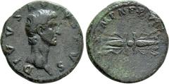 Roman Imperial Coins DIVUS AUGUSTUS (Died 14). As. Restitution issue struck under Nerva. Obv: DIVVS AVGVSTVS. Bare head right. Rev: IMP NERVA CAES AVG REST / S C. Winged thunderbolt. RIC 130 (Nerva). 