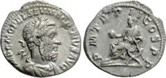 Roman Imperial Coins MACRINUS (217-218). Denarius. Rome. Obv: IMP C M OPEL SEV MACRINVS AVG. Laureate and draped bust right. Rev: P M TR P II COS P P. Macrinus seated left on curule chair, holding glo