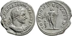Roman Imperial Coins MACRINUS (217-218). Denarius. Rome. Obv: IMP C M OPEL SEV MACRINVS AVG. Laureate and cuirassed bust right. Rev: IOVI CONSERVATORI. Jupiter standing left, holding thunderbolt and s